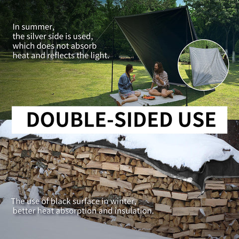 Waterproof tarp resists rain and snow for longer use.