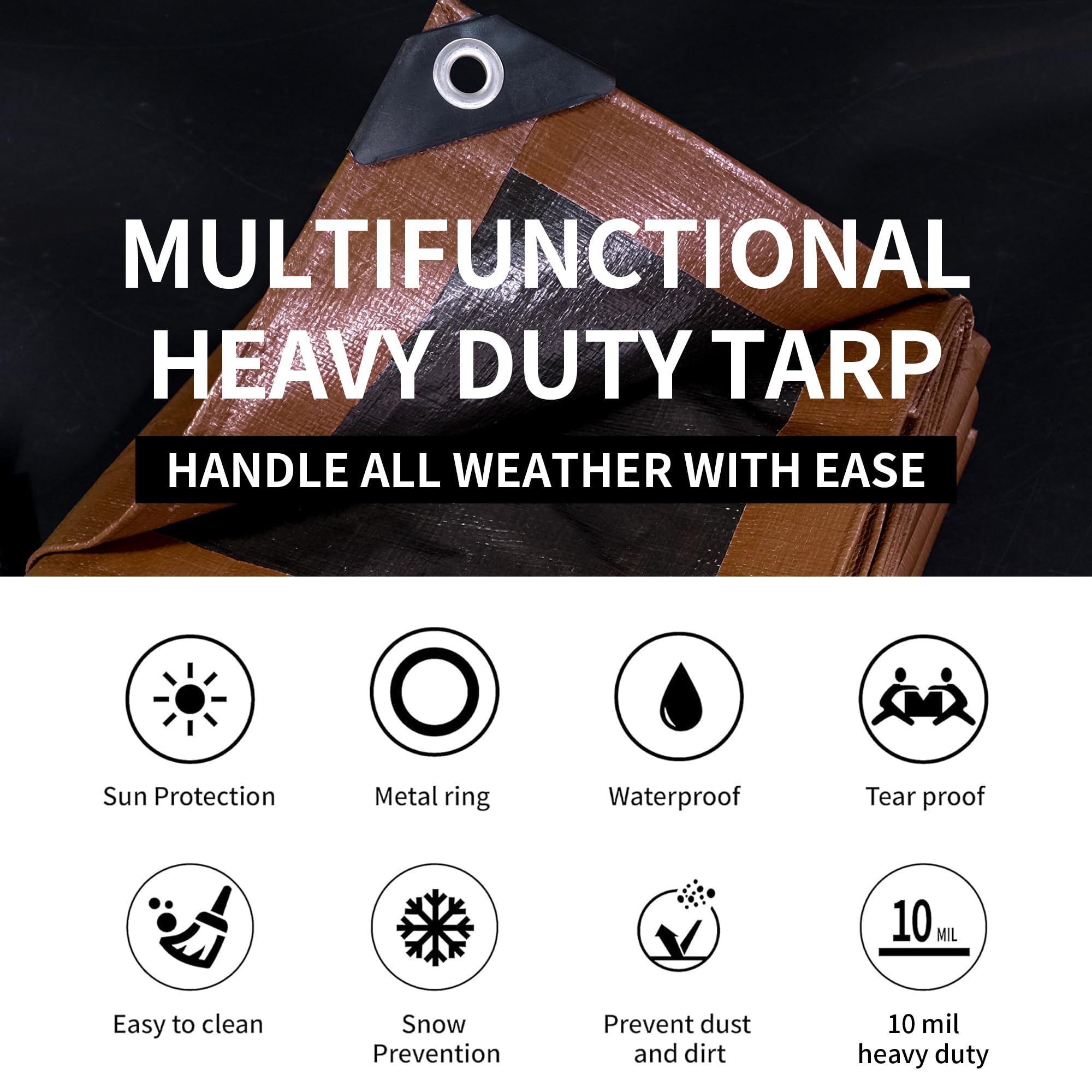 TARPAL waterproof tarp in black demonstrates tear resistance in adverse weather