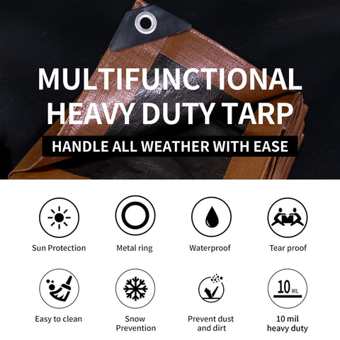 TARPAL waterproof tarp in black demonstrates tear resistance in adverse weather