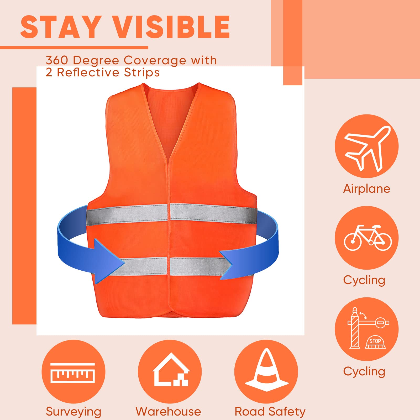 Tarpop safety vest with 360-degree reflective strips for low-light safety