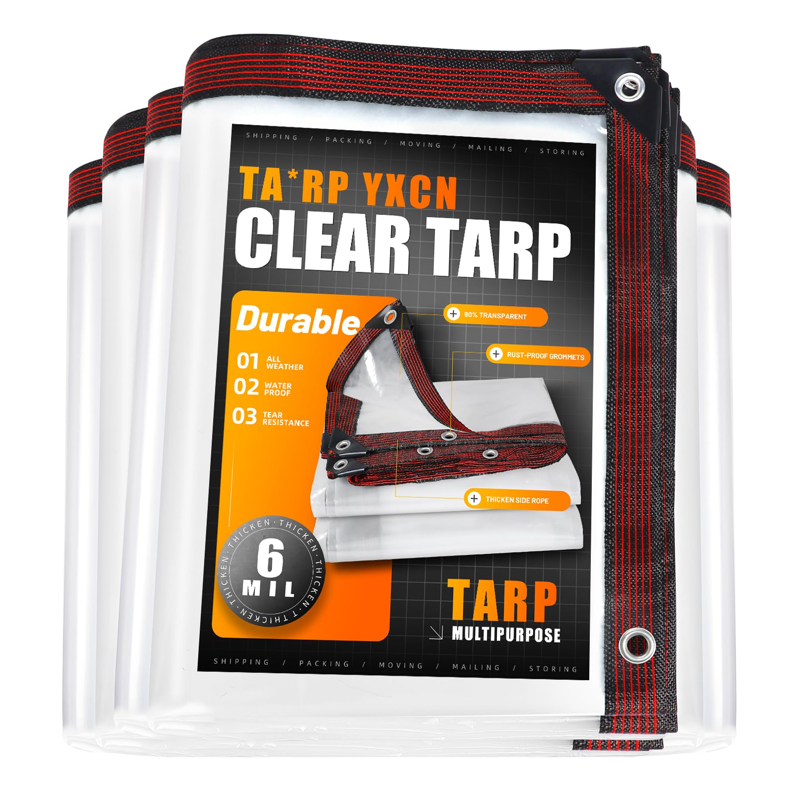 TA*RP YXCN clear tarp 10x12 roll with edge grommets for durable outdoor coverage.