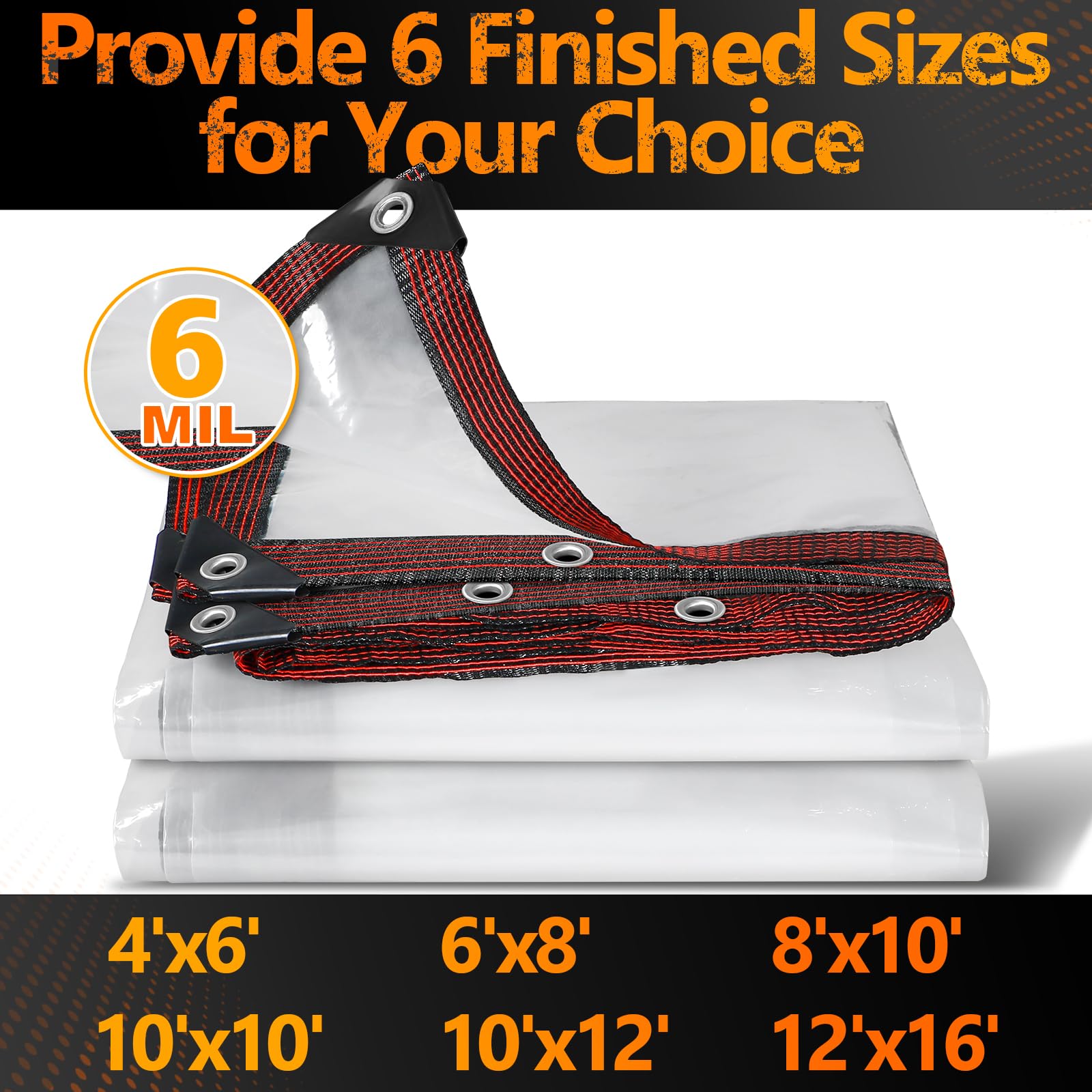 TA*RP YXCN clear tarp edge grommets enable secure mounting for weatherproof patios.