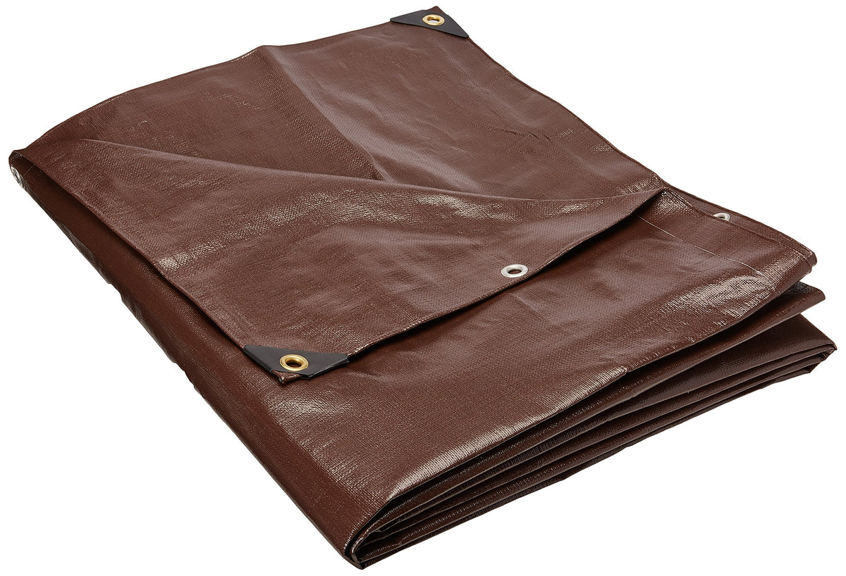 TarpsDirect 4x20 brown tarp with 16 mil thickness for rugged outdoor protection and durability.