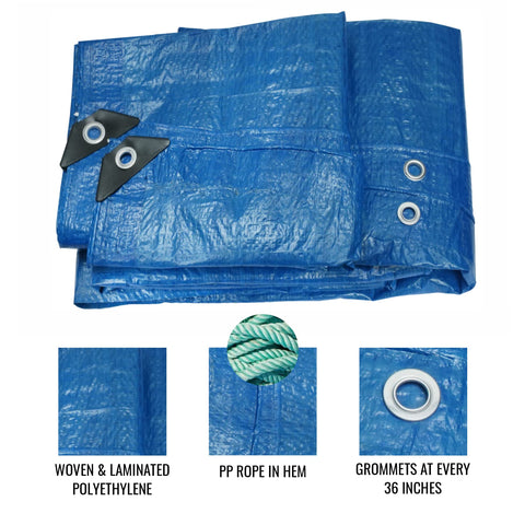 Tarpuglider blue 8x10 tarp demonstrating size and durability