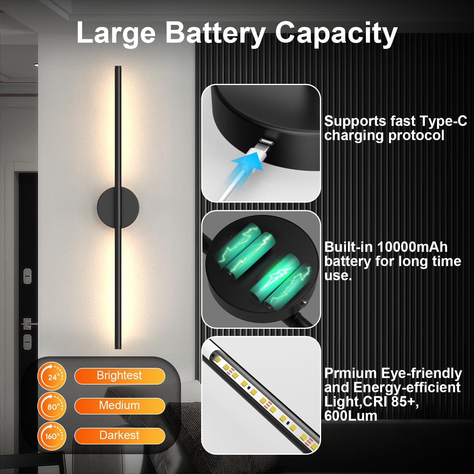 Tartek dimmable LED wall lamp with 3000K-6000K color options for mood lighting.