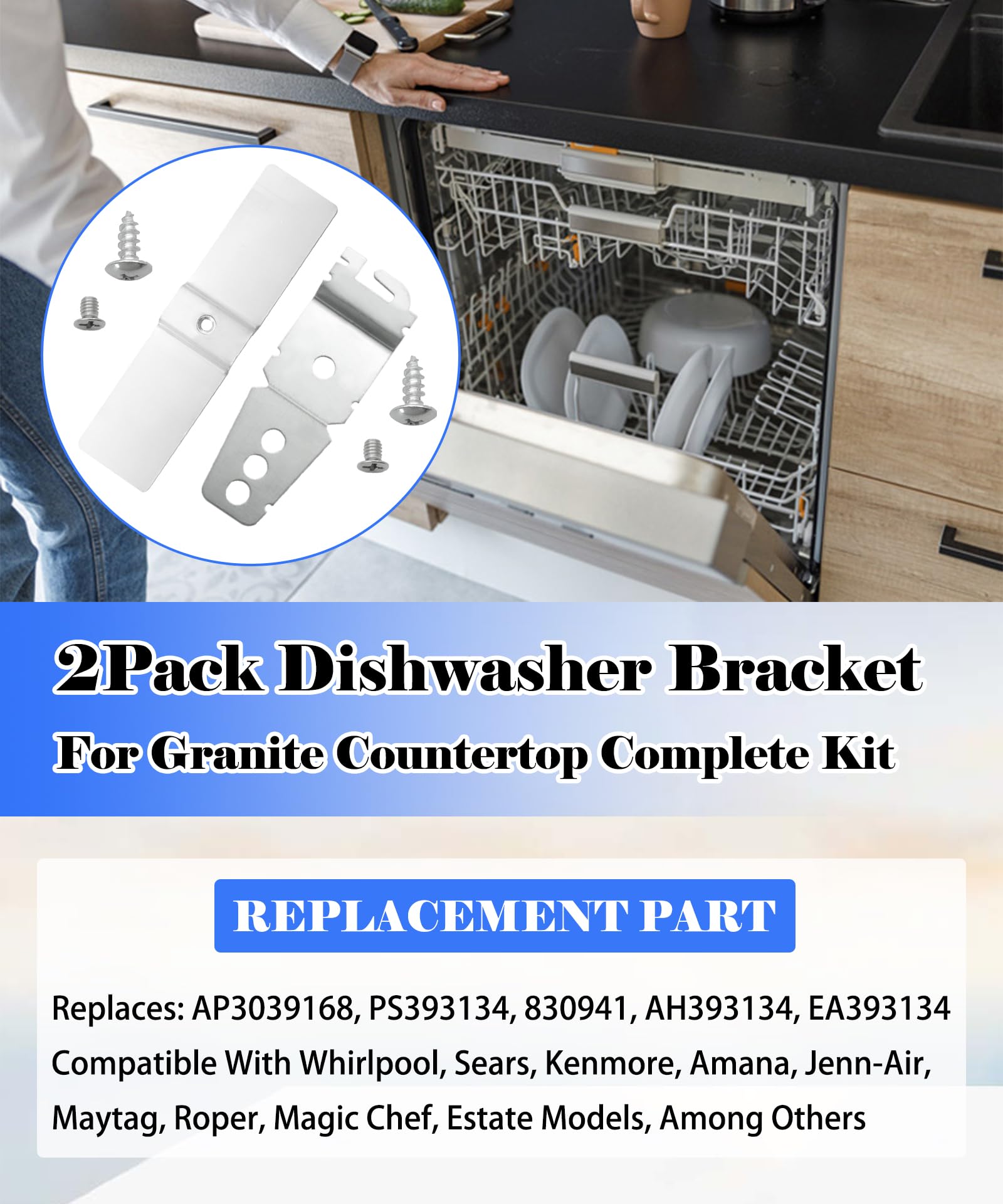 Taruimoo dishwasher bracket kit installation side view showing granite alignment