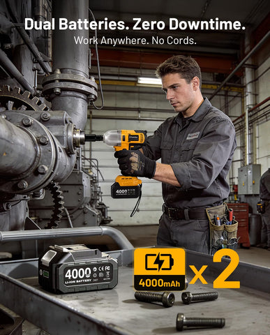 TaskStar 4.0Ah batteries with fast charger powering longer work sessions.