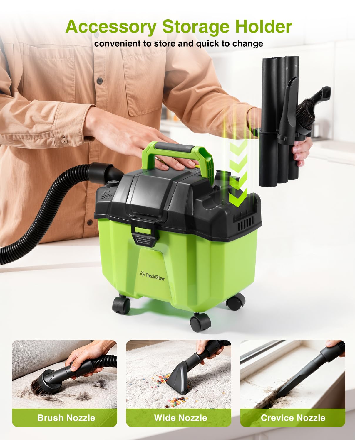 Compact 8-pound design fits tight spaces in garage and car