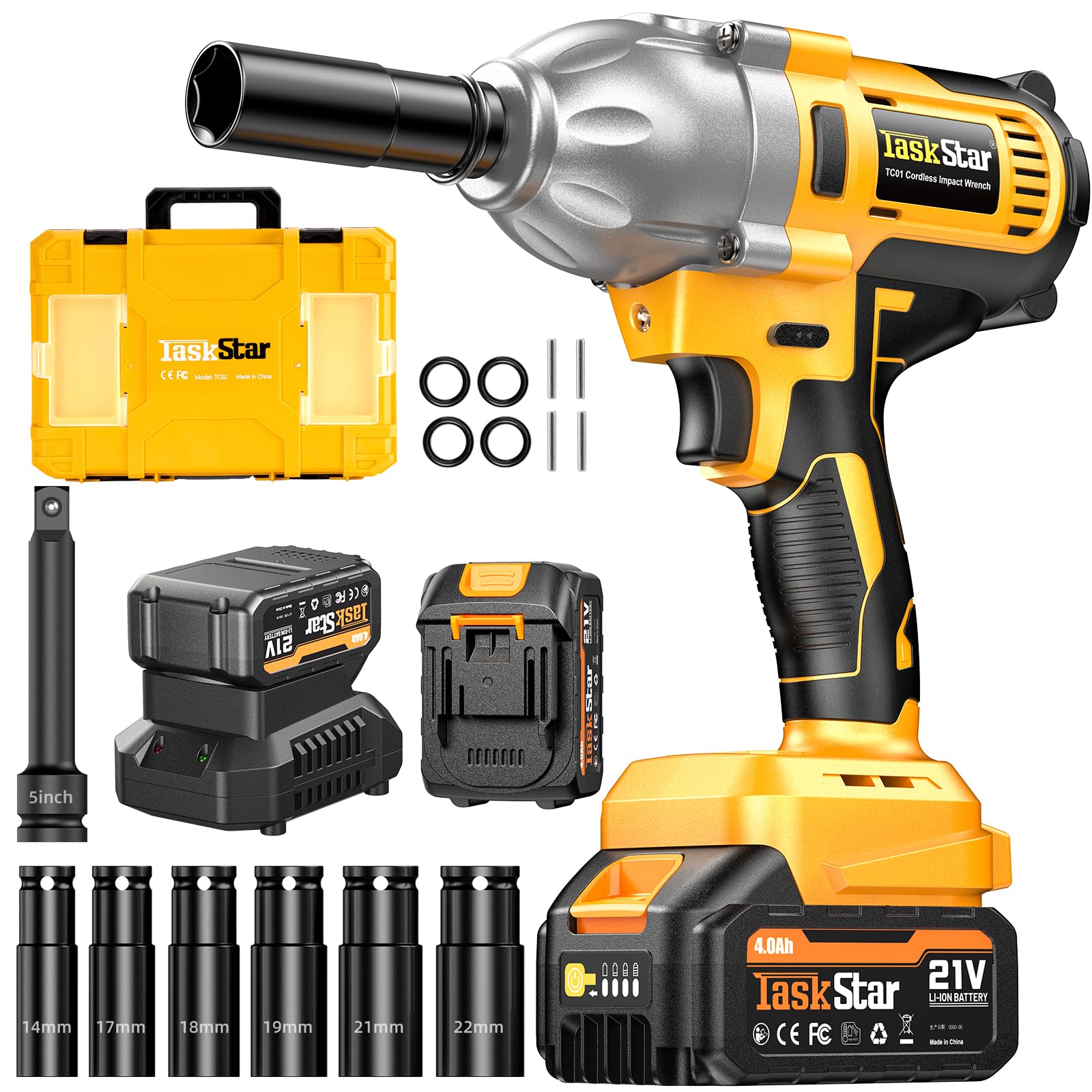 TaskStar cordless impact-wrench side view highlighting rugged 740ftlbs torque capability.