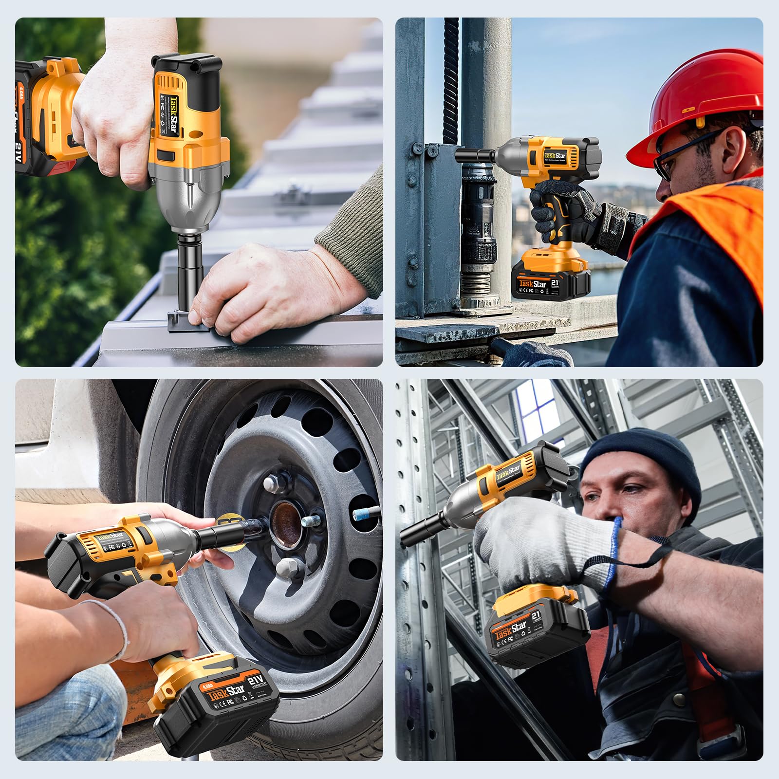 TaskStar cordless impact-wrench forward/reverse with brake-stop for safer operation.