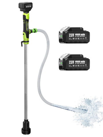 TaskStar cordless stick water pump in packaging emphasizes quick drainage.