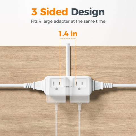 TESSAN flat-head extension hides behind furniture for clean spaces.