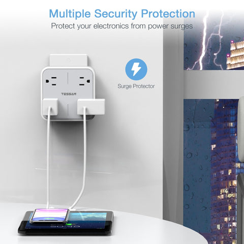 TESSAN home-use outlet expander supports four devices while staying compact on walls.
