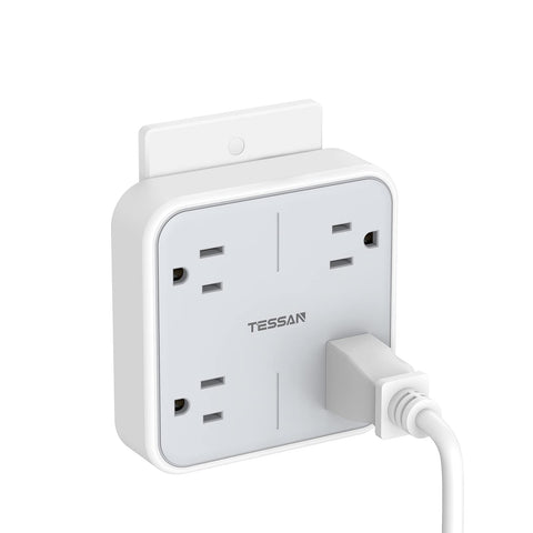 TESSAN multi plug outlet with four ports and wide spacing for bulky adapters.