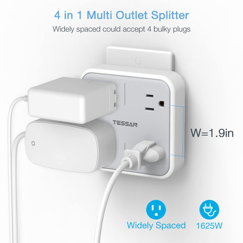 TESSAN outlet splitter with surge protection safeguards devices from spikes during use.