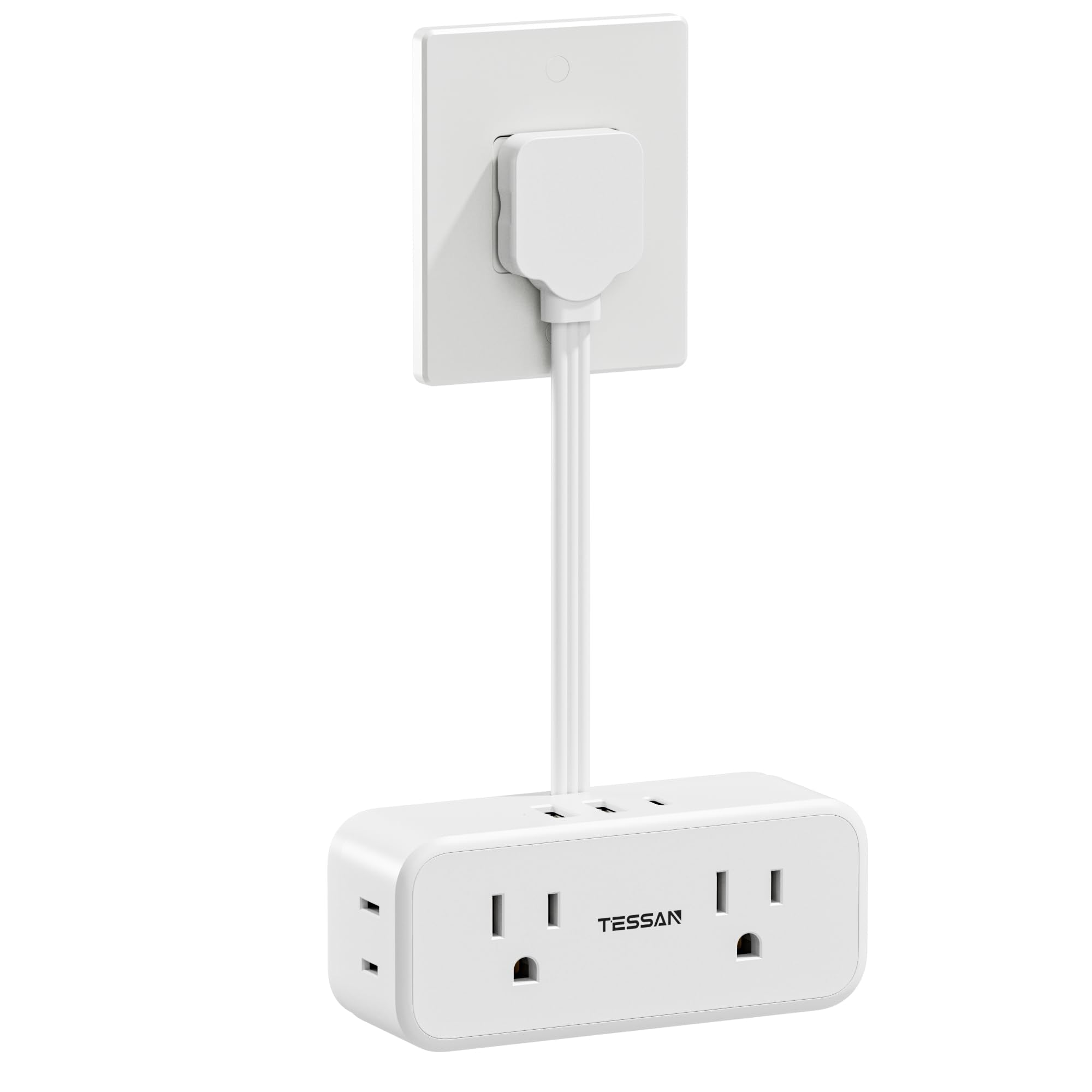 TESSAN short extension cord keeps desks tidy by reducing wire clutter.