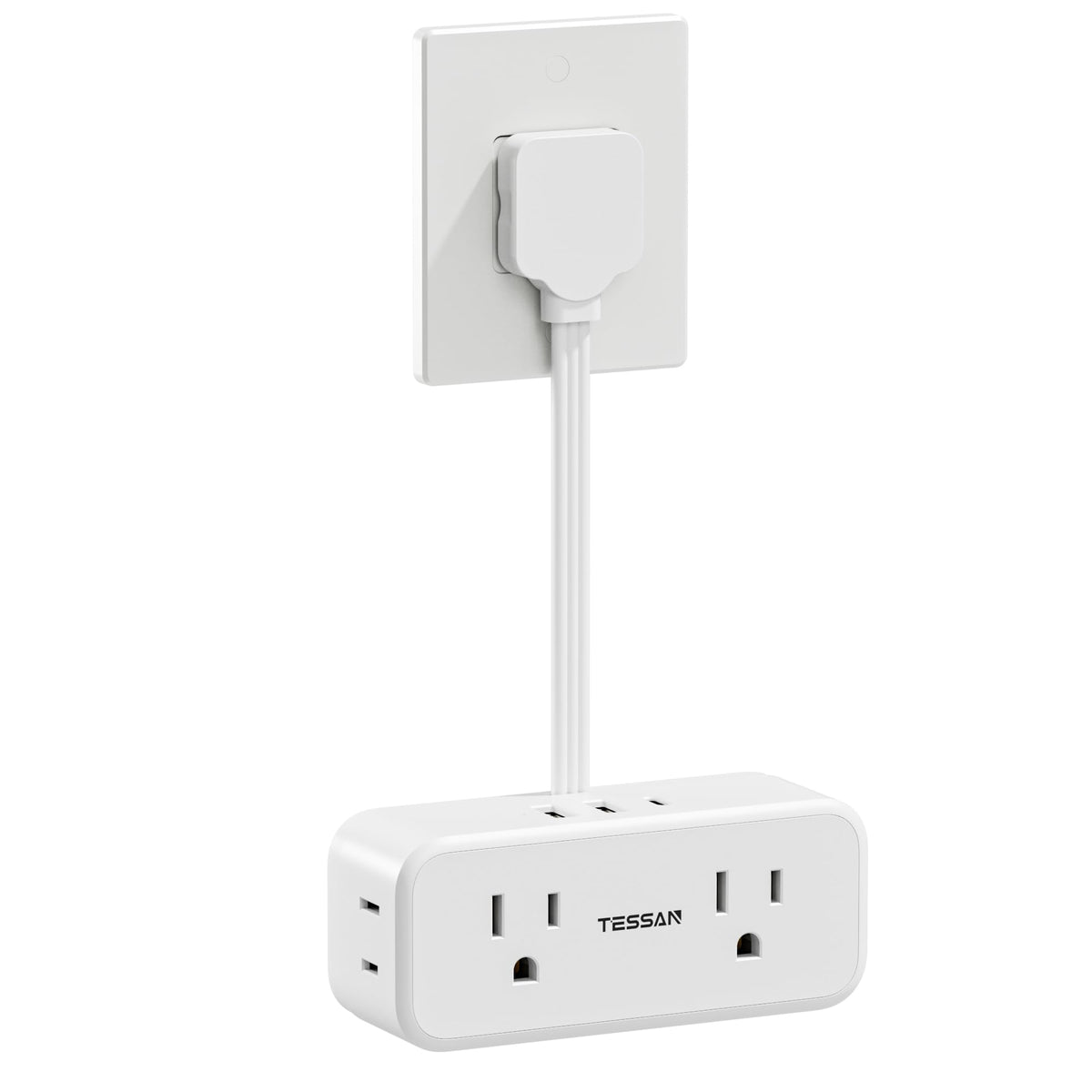 TESSAN short extension cord keeps desks tidy by reducing wire clutter.
