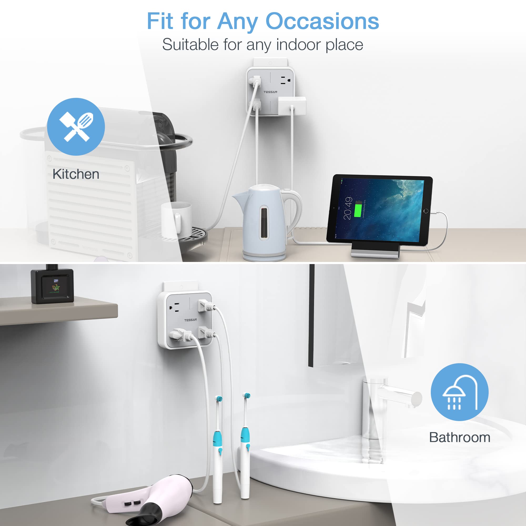 TESSAN surge-protected outlet extension helps protect electronics and smooths daily charging routines.