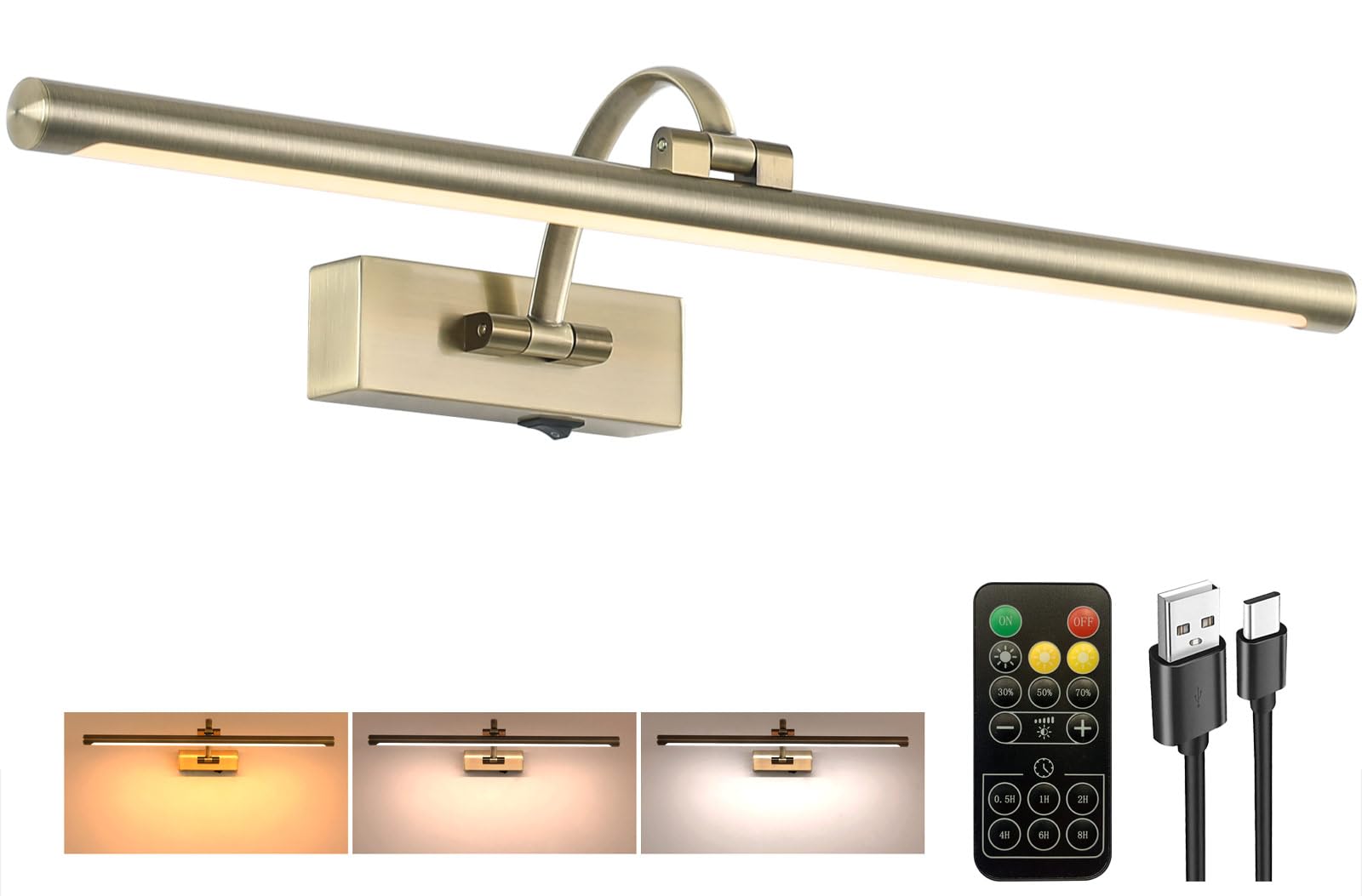 Tassuowell antique bronze picture light with remote control illuminating artwork
