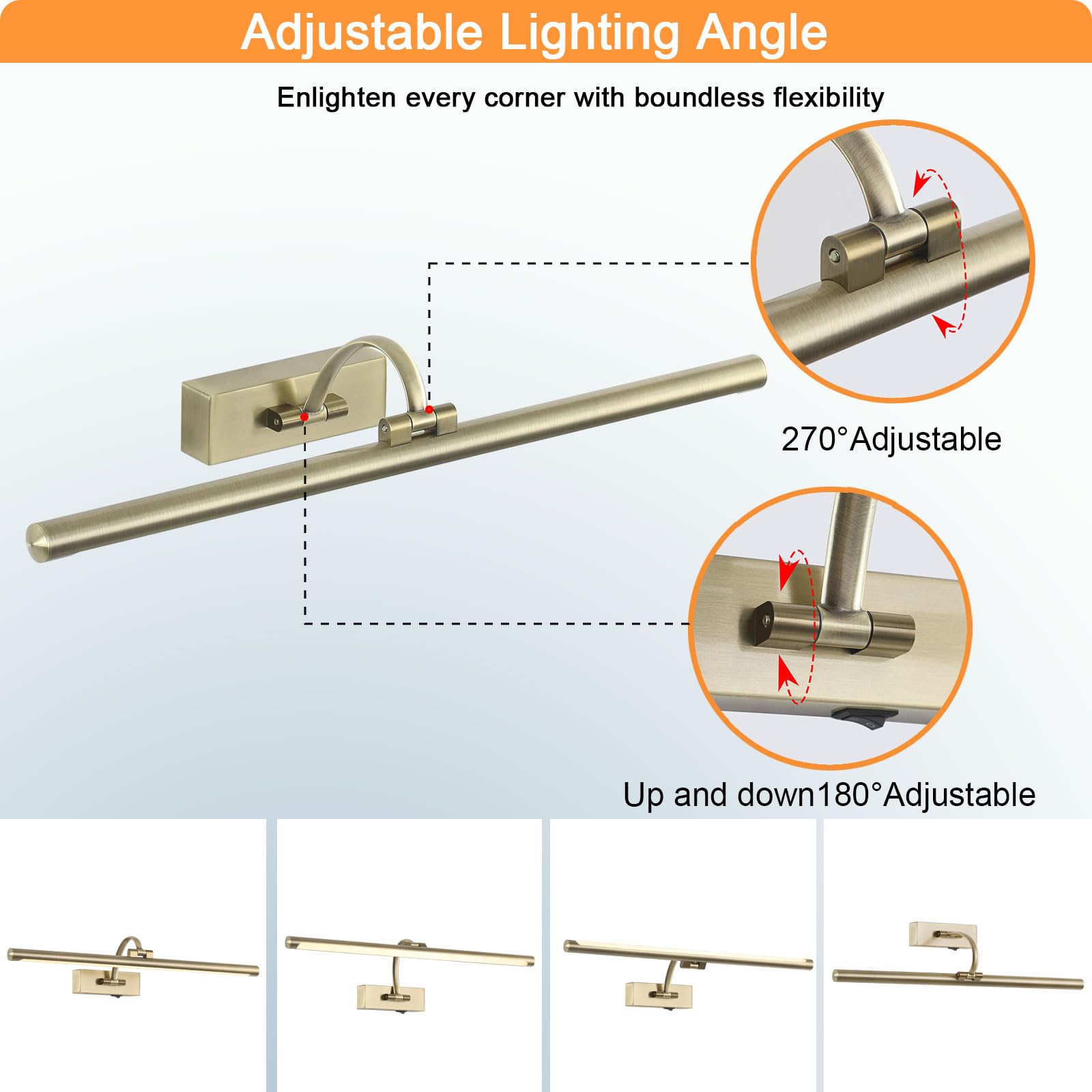 180-degree swing arm of Tassuowell antique bronze picture light