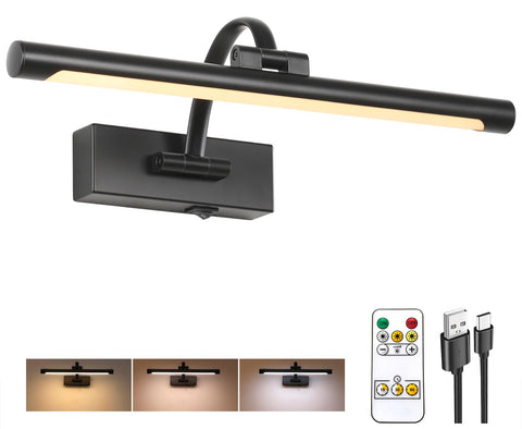 Tassuowell battery picture light mounted on wall illuminating artwork with adjustable brightness