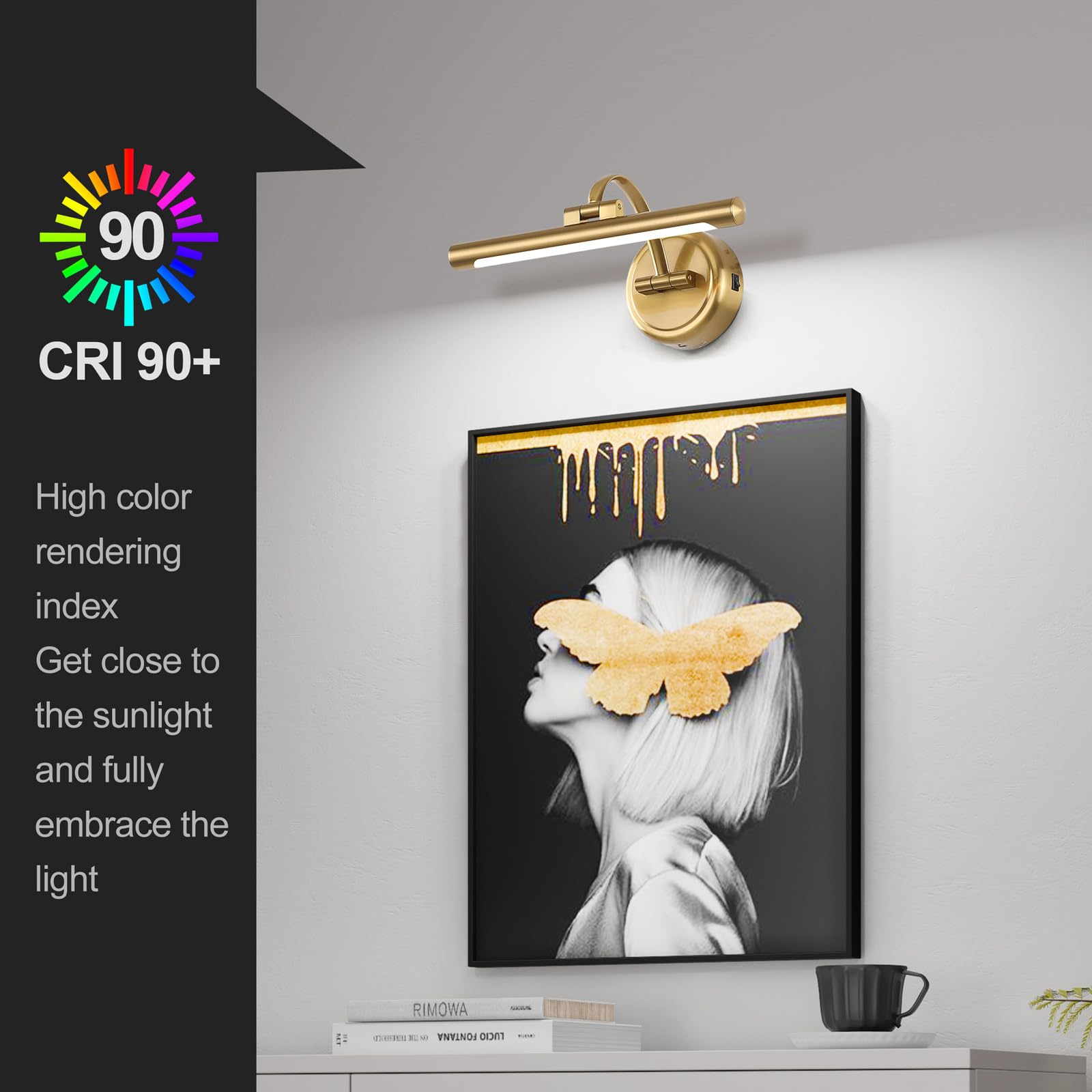 Brass finish Tassuowell wall art light enhancing decor with warm, modern appeal.