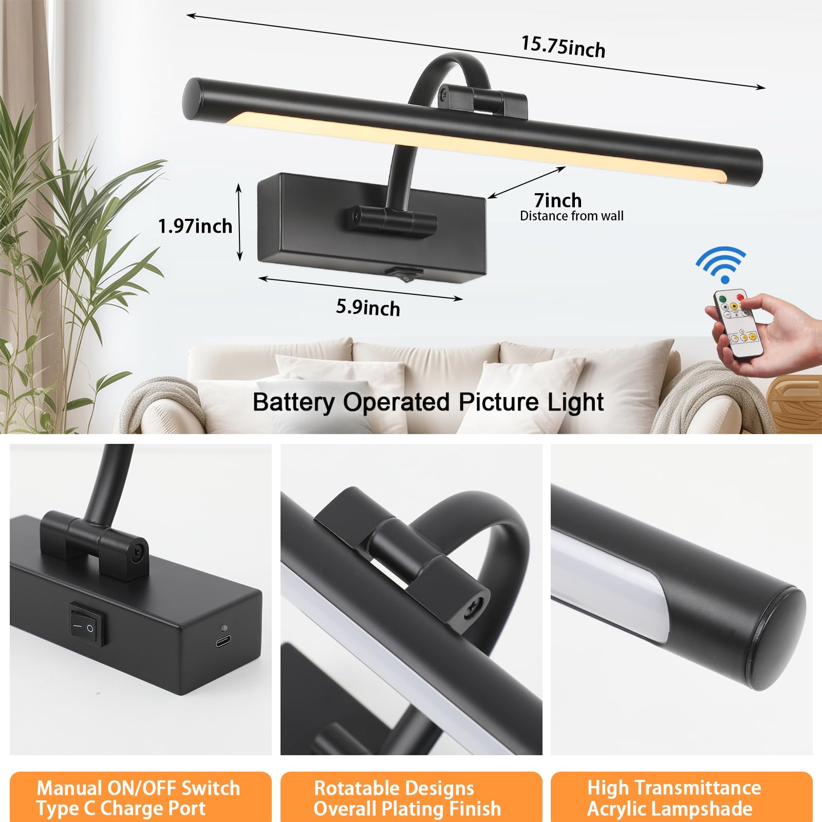 Tassuowell 5000mAh rechargeable battery powers long, cable-free lighting