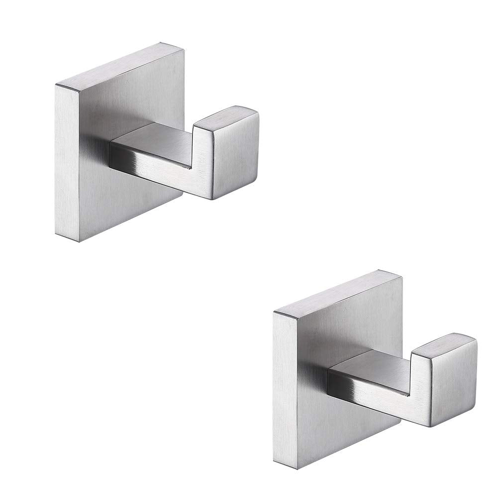 TASTOS bath towel hook with brushed nickel finish keeps towels organized.