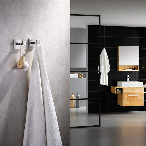 TASTOS brushed-nickel wall hook mounted with concealed screws for a clean look.