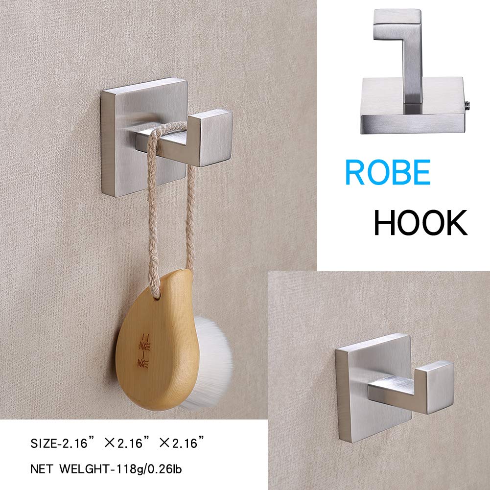TASTOS stainless steel robe hook close-up showing rustproof durability.