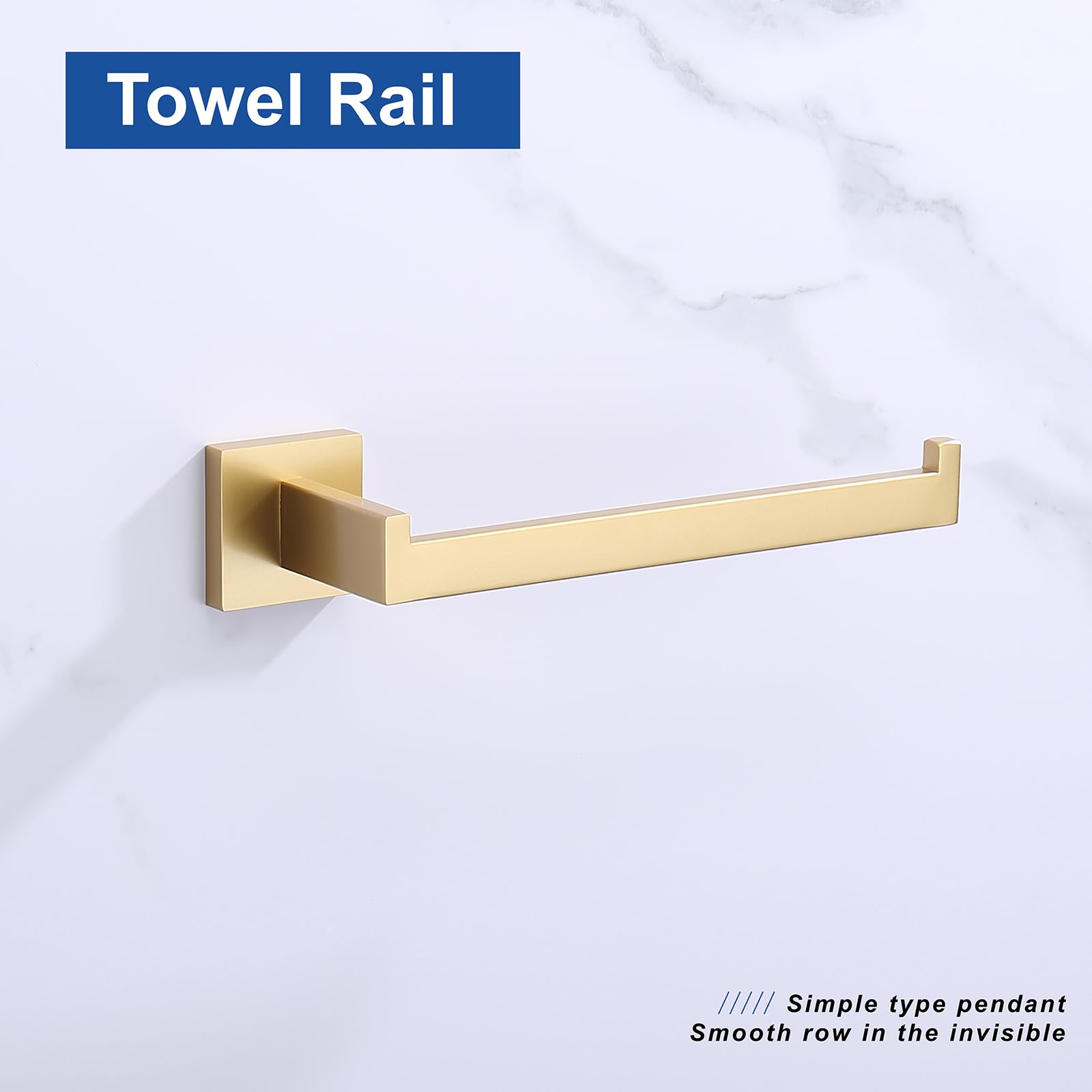 TASTOS brushed-gold towel holder close-up showing premium rust-resistant finish