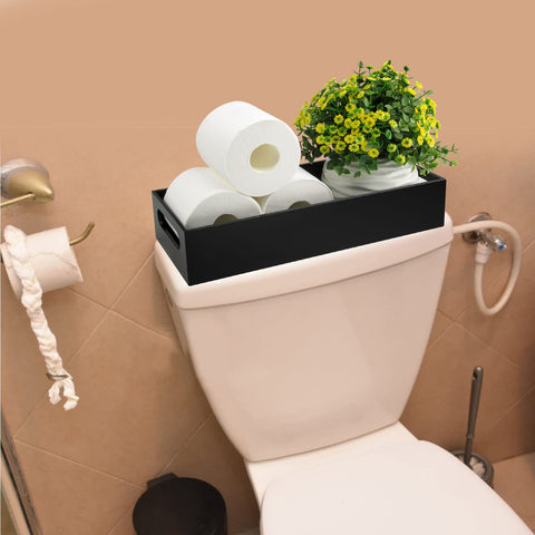 Tasybox acrylic bathroom tray in black adds modern style and keeps essentials within reach.