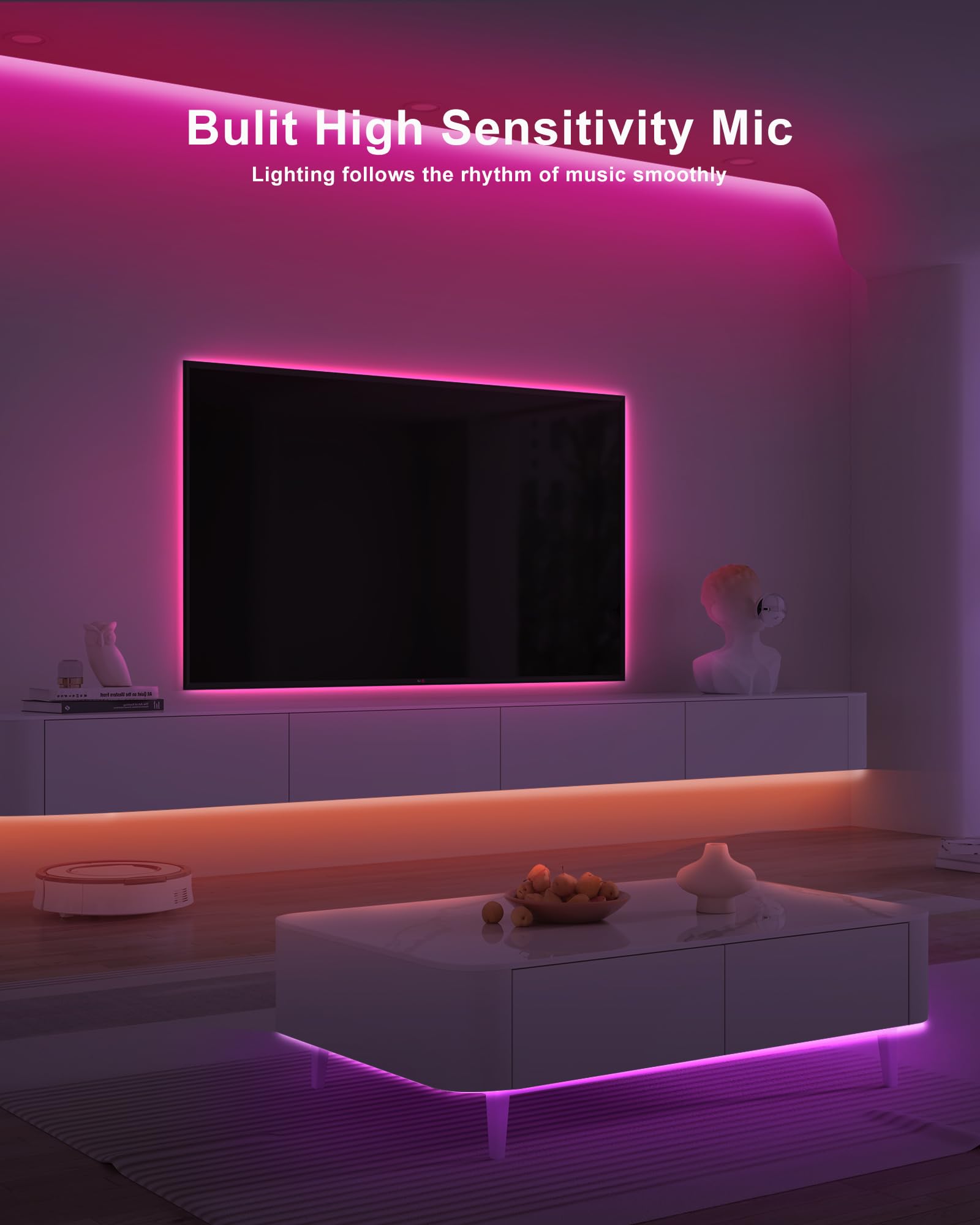 Tatazone COB strip with dimmable brightness for living room mood.