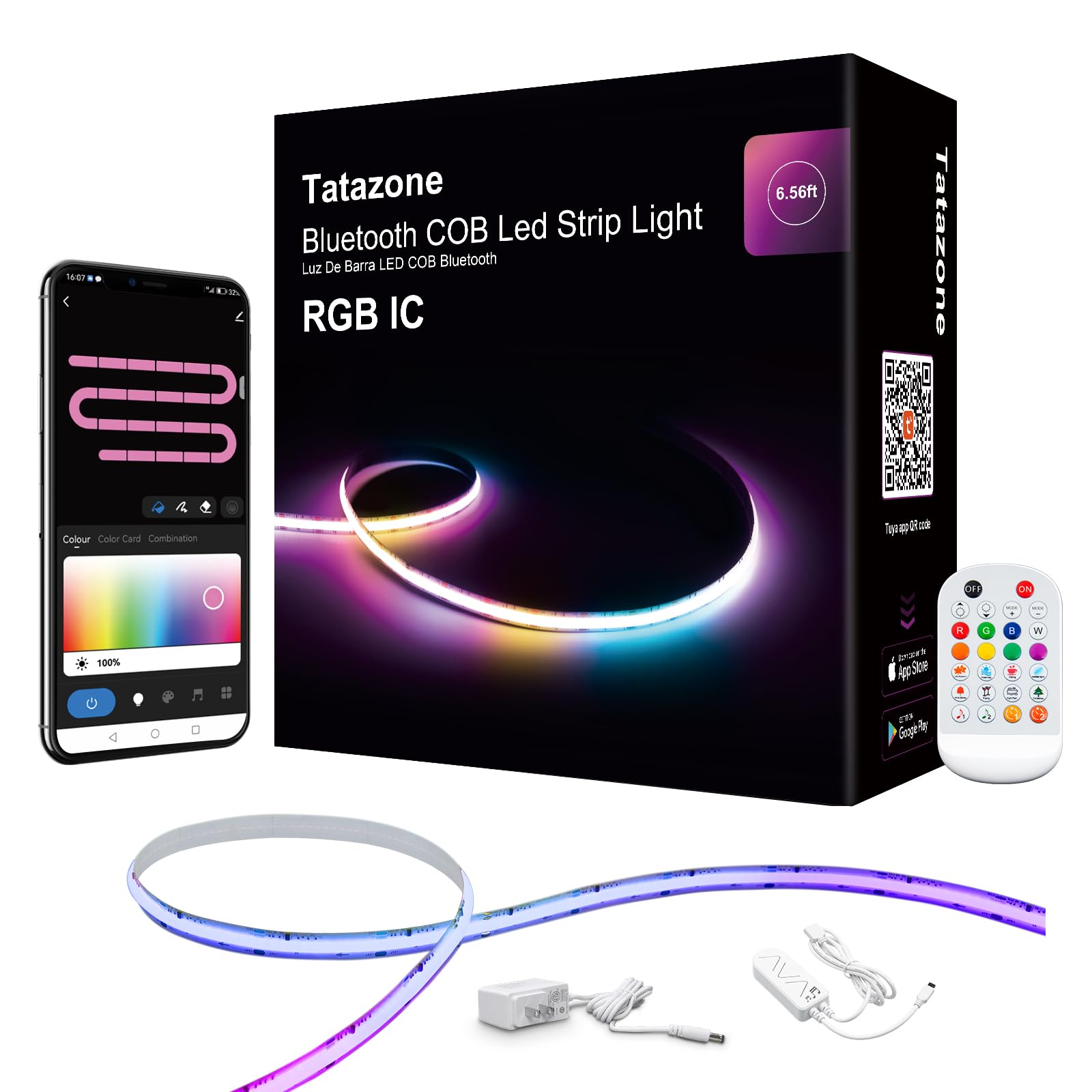 Tatazone RGB IC COB strip chasing colors for dynamic room ambiance.
