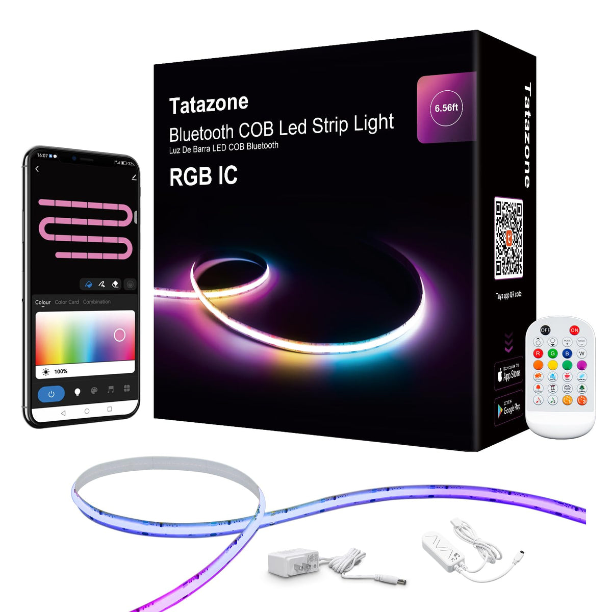 Tatazone RGB IC COB strip chasing colors for dynamic room ambiance.