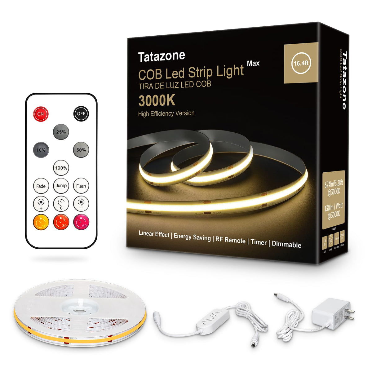 Tatazone White COB LED strip overview with bright, uniform light.