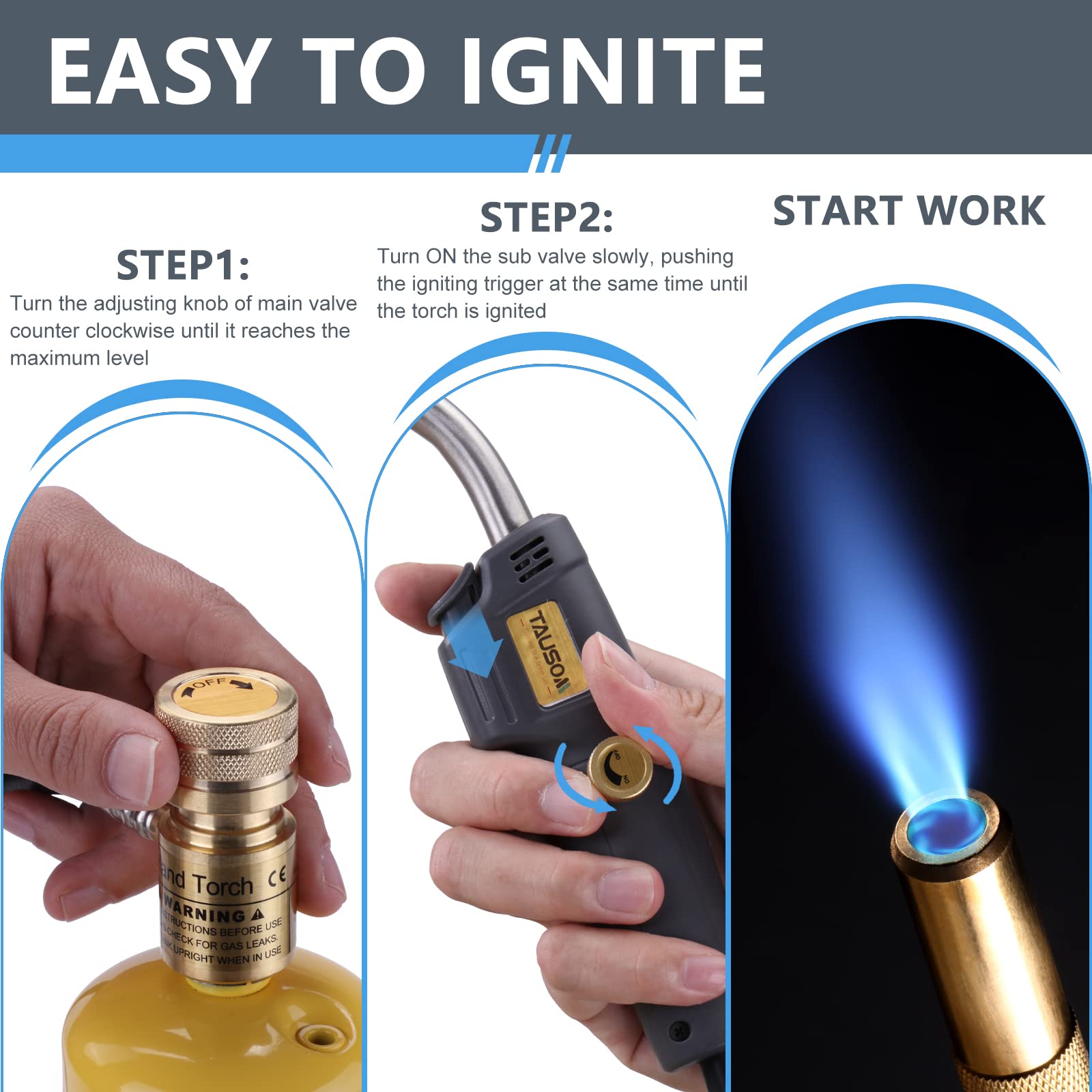 TAUSOM MAP torch adjustable heat control enables precise heating.