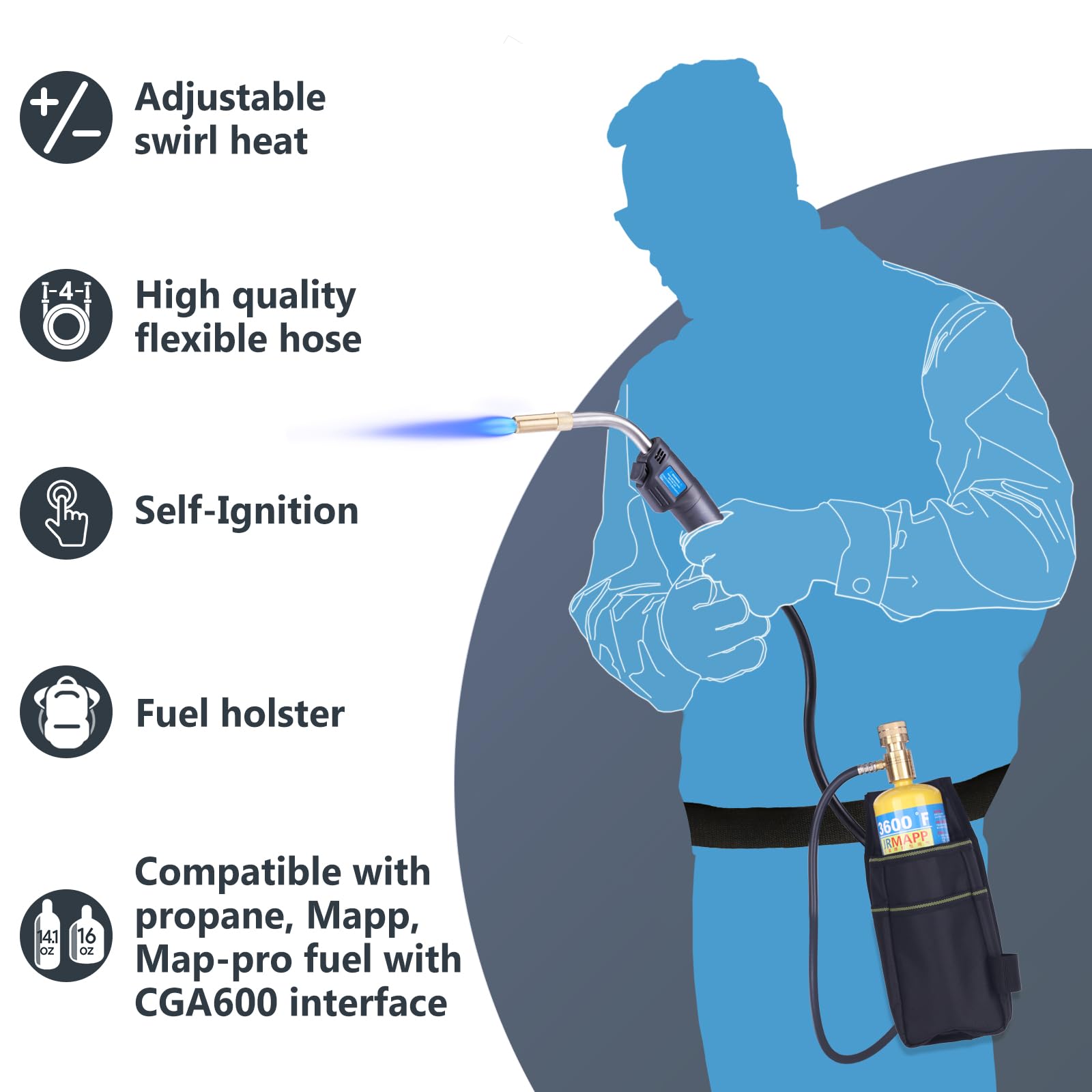 TAUSOM MAP gas torch hose extends reach for tight-space projects.