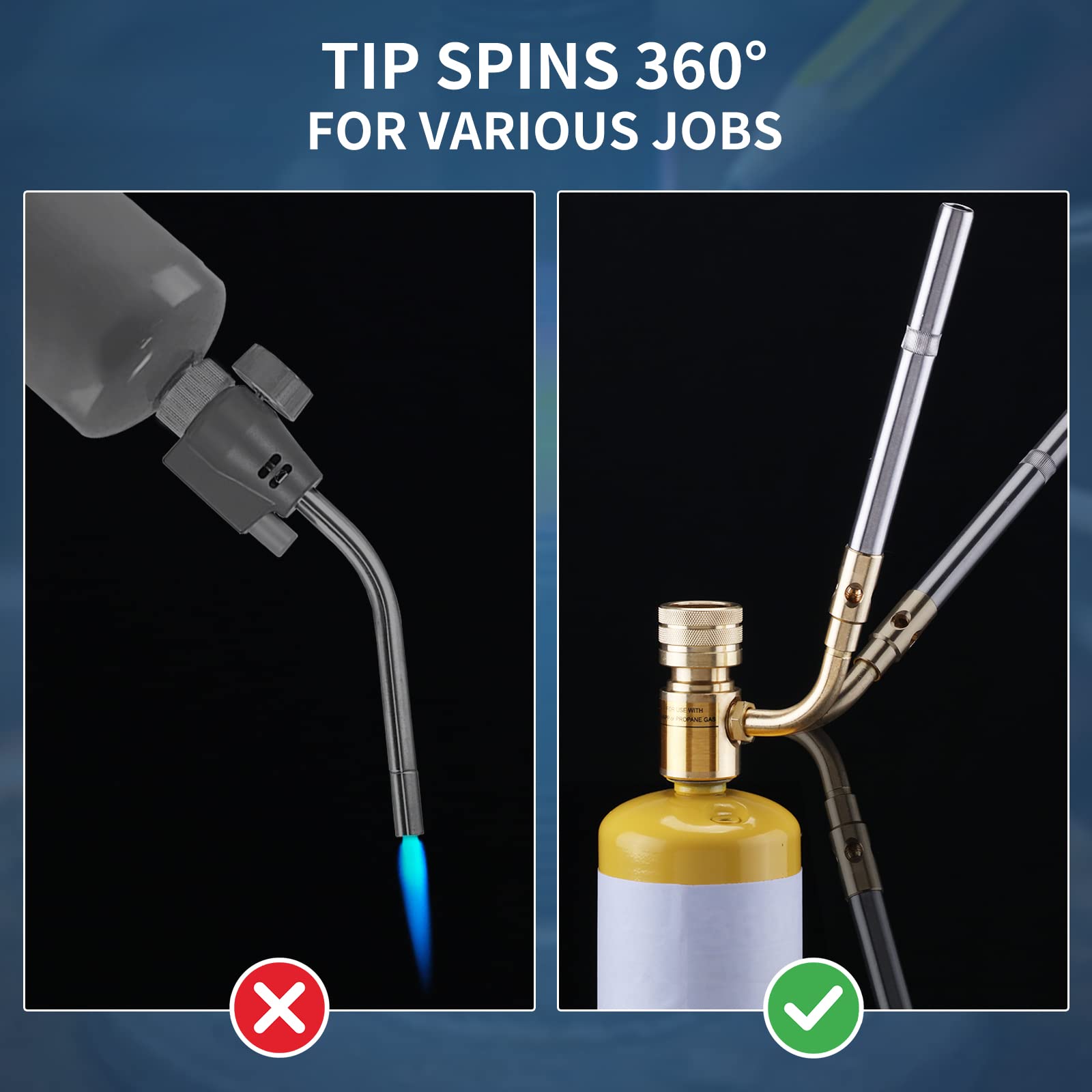 TAUSOM brass regulator on torch head ensures stable flame in different angles
