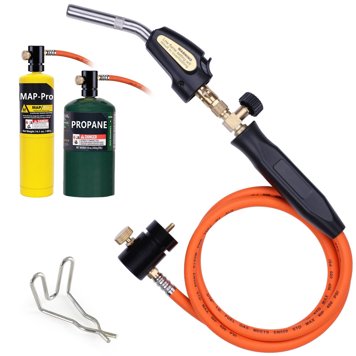 TAUSOM propane torch hose kit 3.6ft close-up with trigger start for instant ignition.