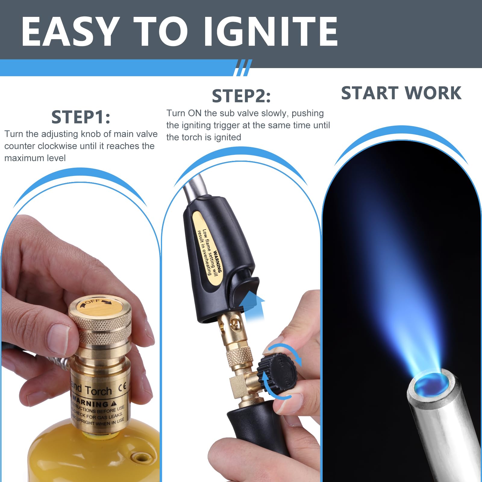 TAUSOM adjustable-knob on the torch for controlled heat.