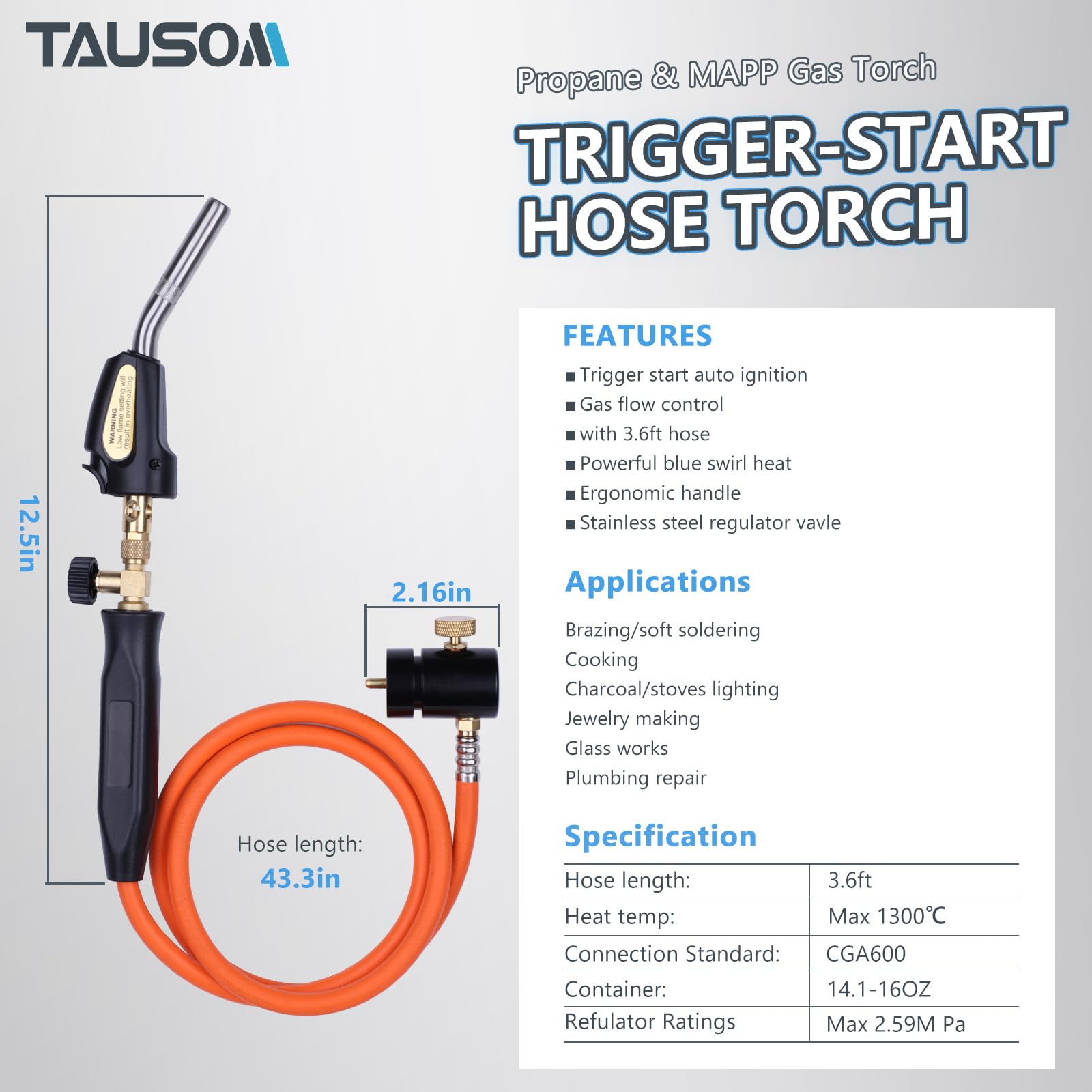 TAUSOM stainless steel burner tube detail demonstrates durability and high heat tolerance.