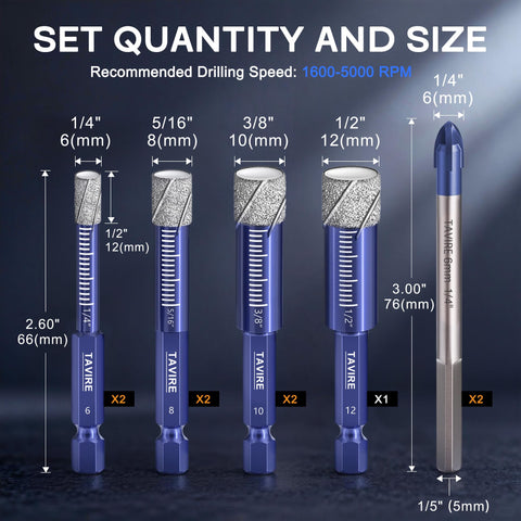 Tavire drill bits cutting ceramic tile with minimal chipping