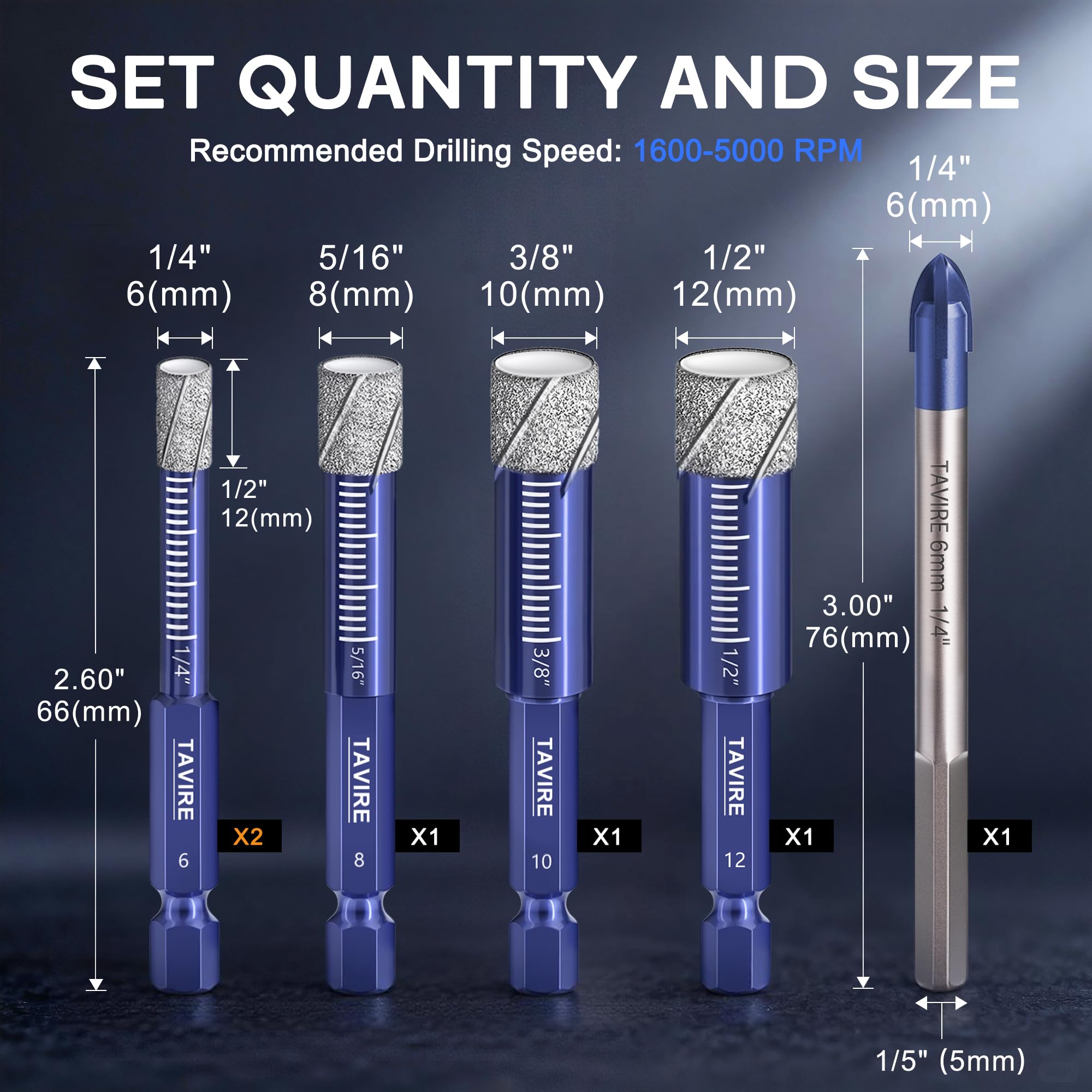 Tavire tile drilling bit set for ceramic surfaces
