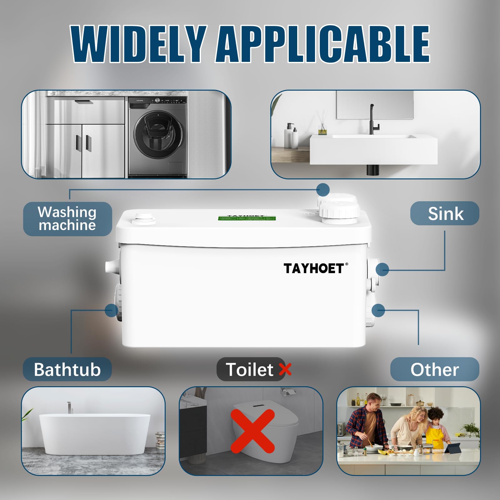 TAYHOET versatile sink macerator for kitchen, bath, shower, or laundry