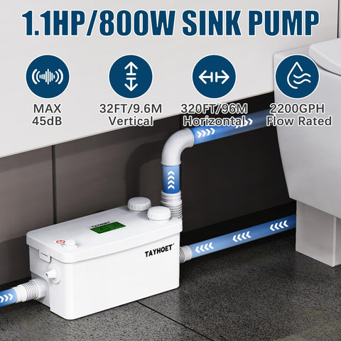 TAYHOET three-inlets macerator shows multiple fixture connections