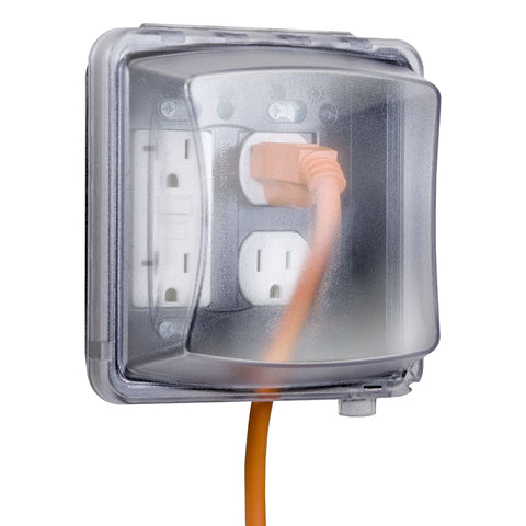 TayMac MM2410C two-gang vertical weatherproof cover protecting outdoor outlets