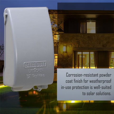Weatherproof in-use cover protects outlets in outdoor environments.