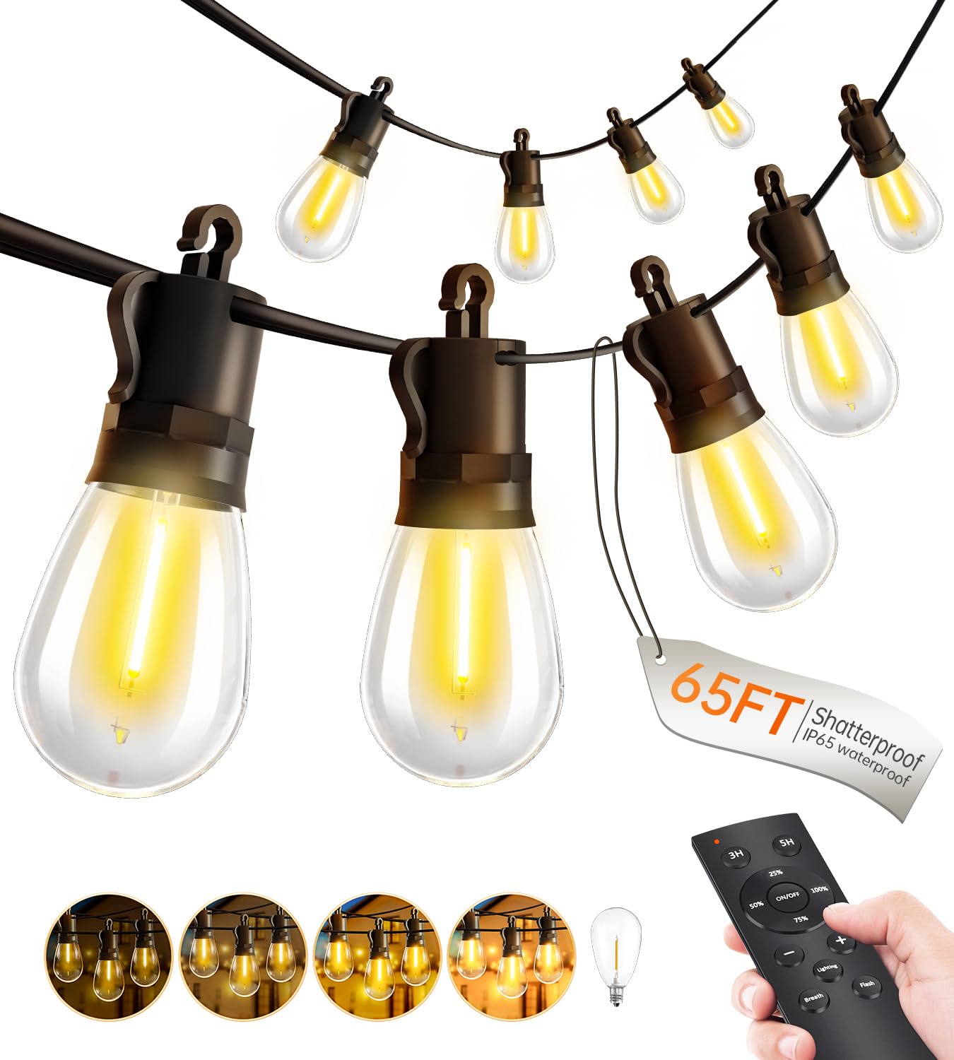TBOSW outdoor string lights with remote control illuminate patios with adjustable brightness