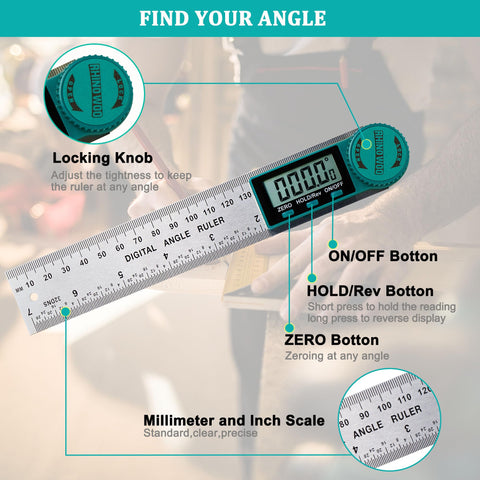 TBVHOMM lock, zero, and hold features stabilize angle readings.